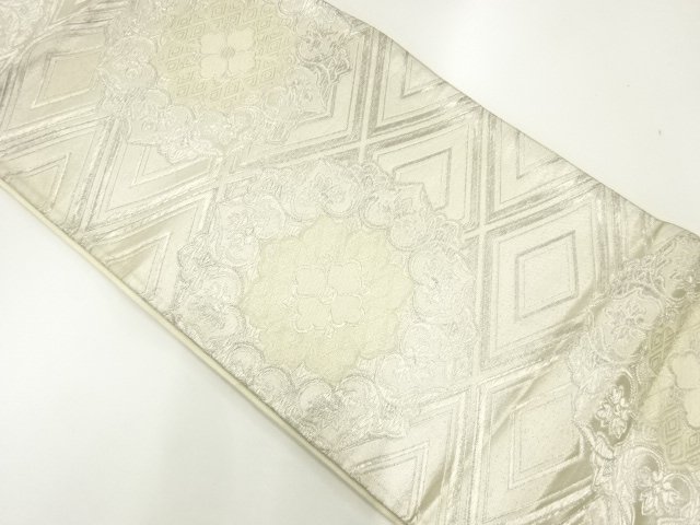 JAPANESE KIMONO / ANTIQUE FUKURO OBI / SILK / WOVEN FLORAL CREST